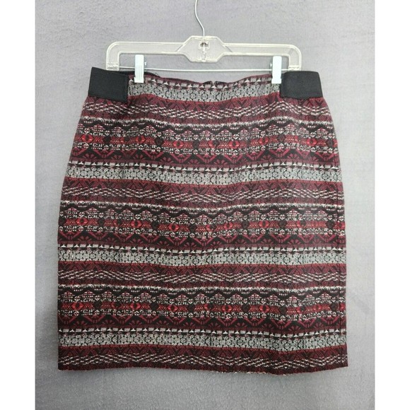 j jill Women Skirt Sz L Red Black Geometric Print Lined Pencil Textured NWT - Picture 1 of 11